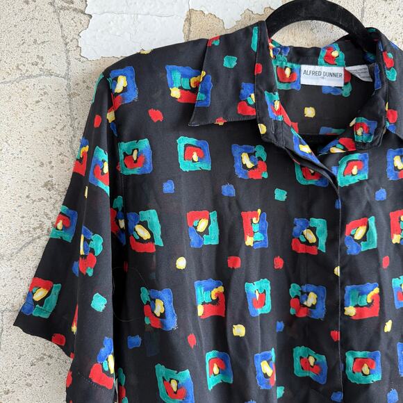 Vtg 90s Matching Set Alfred Dunner Geometric Blouse + Midi Skirt Womens 16 Art - Picture 3 of 15